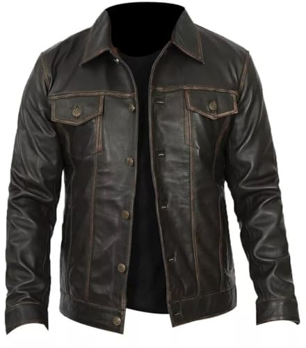 Fancyd Giacca in pelle da uomo vintage da corsa - Giacca da motociclista in pelle genuina fatta a mano di alta qualità, S