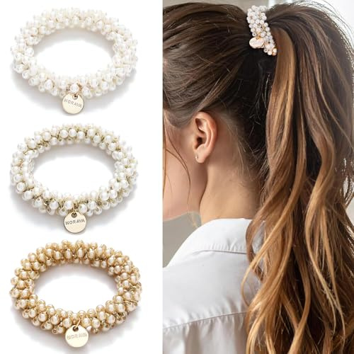 3 Pezzi Corda per Capelli Perle Elastico Donna Lacci Elastici con Perline
