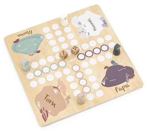 Gesellschaftsspiel Ludo Holz – Lernspielzeug Kinder – Brettspiel personalisiert für die ganze Familie – Spiele ab 4 Jahren – Tryco