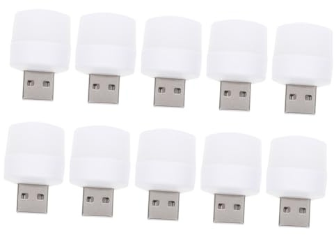 MUCKLILY USB Nachtlicht 10 Stück Weiß aus Kunststoff, Tragbar | Sanfte Beleuchtung, Kleiner Format für Laptop und Innenbereich, Leichtes Zubehör für Unterwegs