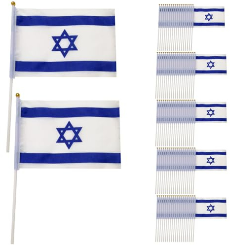Bandera de Israel, mini bandera de Israel, 100 piezas pequeñas israelíes en palos, 8, 3 x 5, 5 pulgadas, mini banderas de país ondeando a mano, oficina, conferencia internacional, decoración de fiesta