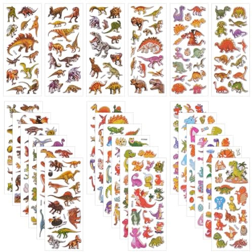 Vicloon 3D Aufkleber, 24 Blätter 350+ Verschiedene 3D Stickers Geschwollene, Aufkleber Einschließlich Dinosaurier und Mehr