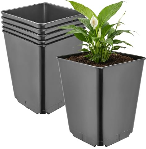 Garronda Pflanztopf Kunststoff hoch 16 x 16 x 20 cm (3,5L) 5er Set eckig mit Drainagelöchern Blumentopf PP Pflanzgefäß für Garten Gewächshaus Balkon Anzucht Innen Außenbereich Schwarz GD-0201