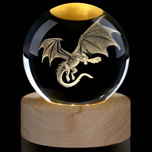 AWARDSEN 60 mm Drache Glaskugel Deko, Drache Personalisierte Geschenke | AWARDSEN Kristallkugel Tiere, Glaskugel Deko Wohnzimmer Ein Geschenk für Männer Frauen