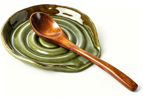 Spoon Rest for Kitchen Counter,Ceramic Spoon Holder,Ceramic Utensil Holder,Cooking Utensil Kitchen Spoon Rest -Essential Kitchen Gadgets & Accessories (Kiln Green)