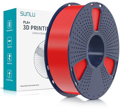 SUNLU PLA+ Filament 1.75mm, Neatly Wound 3D Drucker Filament PLA Plus, Stark PLA+ Filament 1.75 1kg, Gute Haftung für 3D Druck, Maßgenauigkeit +/- 0.02 mm, 1KG (2.2lbs), Rot