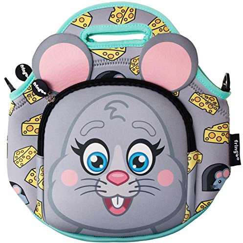 Fringoo® Kids Lunch Bag - Made from Neoprene Thermal Insulated Material - School Lunch Bag - Zipped Pocket Shoulder Strap (Mouse)