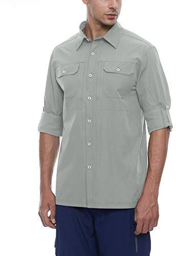 Little Donkey Andy Herren Hemd Langarm T-Shirt UPF50+ Männer Freizeithemd Schnelltrocknen Slim Fit Funktionsshirt Jungen Basic Shirt Langarmshirt Freizeit Wandernhemd Light Hellgrau XXL