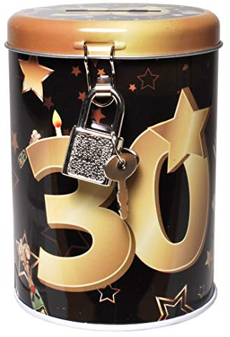 Udo Schmidt GmbH Metall Spardose Schwarz/Gold 30 Sparbüchse Geld Geschenkdose Sparschwein Spardose 11x8cm