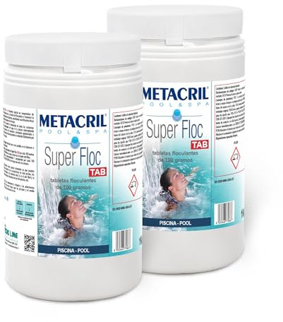Metacril Super FLOC Tab 2 kg (1+1) - Floculant et clarifiant pour Eau de Piscine en pastilles de 100 g à Dissolution Lente