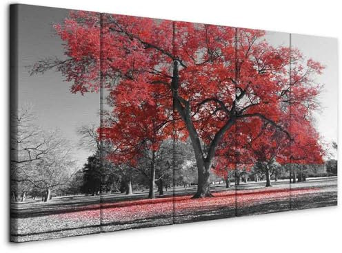 murando Quadro Albero 225x90 cm 5 pezzi Stampa su tela in TNT XXL Immagini moderni Murale Fotografia Grafica Decorazione da parete Alberi Natura nero bianco rosso c-B-0446-b-n