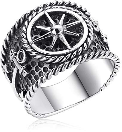 MATERIA by Matthias Wagner Breiter Herrenring Nautischer Stern - 925 Silber Ring maritim antik