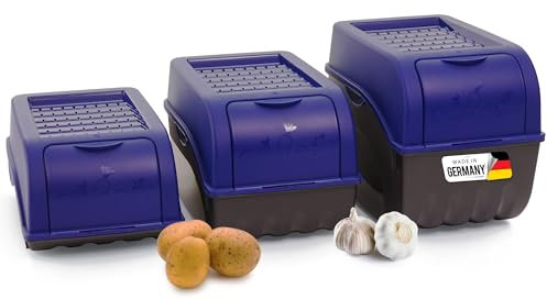 Novaliv Kartoffel Aufbewahrungsboxen Set | 3,5L + 5L + 9L | Marine BLAU | Kartoffelboxen | Gemüseboxen stapelbar Zwiebelboxen Kartoffelkörbe Obstbehälter Kartoffelkisten Frischhaltedosen