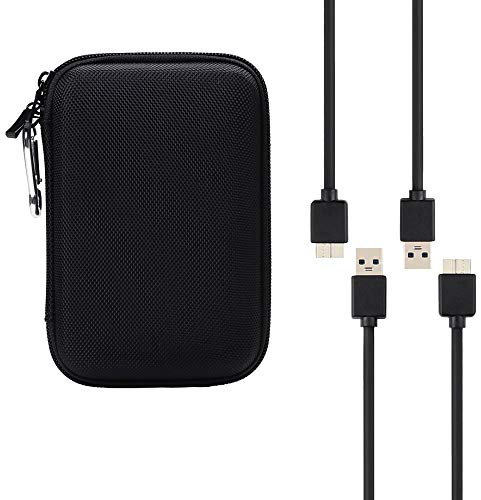 Portable Hard Drive Case with 2 USB 3.0 Charger Cable, SourceTon External Hard Drive Portable Carrying Case and A-Male to Micro-B Charger Cable- 3 Feet