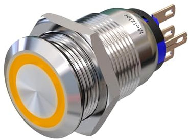 Metzler - Drucktaster 19mm - LED Ringbeleuchtung Orange - IP67 IK10 - Edelstahl - Flach - Lötkontakte
