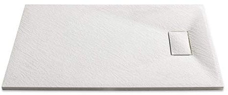 Piatto Doccia Arredo Arredamento Bagno Spessore 2.6 Cm In Resina Effetto Pietra Stone Ardesia Antiscivolo Filopavimento Riducibile Indistruttibile Con Griglia Di Copertura Bianco (70 x 90 Cm)