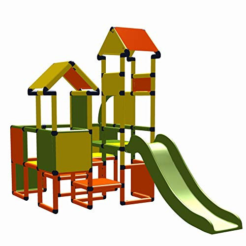 move and stic 6419 ~ Spielburg Moritz mit Rutsche in orange~gelb~apfelgrün ~ Gartenspielhaus ~ geeignet für Kinderzimmer,Spielzimmer oder auch draußen im Garten ~ Indoor ~ Outdoor