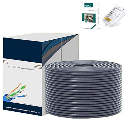 AKT Câble Ethernet Câble Réseau Cat 6e 1 Gbps Cordon de Brassage à Paire Torsadée Câble LAN Internet UTP Cat6 Ethernet RJ45,Gray,100m