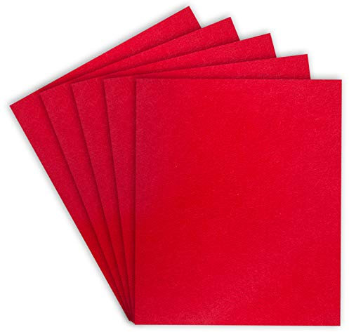 SAVITA 5 Stück 25,4 x 22,8 cm 3 mm Dick Filzblätter, Steife Filzharte Stoffquadrate für Kinder DIY Basteln Patchwork Stickerei Nähen Bastelprojekt (Rot)