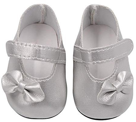 Aeromdale Puppenschuhe PU Schuhe mit Schleife für 45,7 cm American Doll Girls Puppen 46cm Puppenzubehör Spielzeug - Silber - 1 Paar
