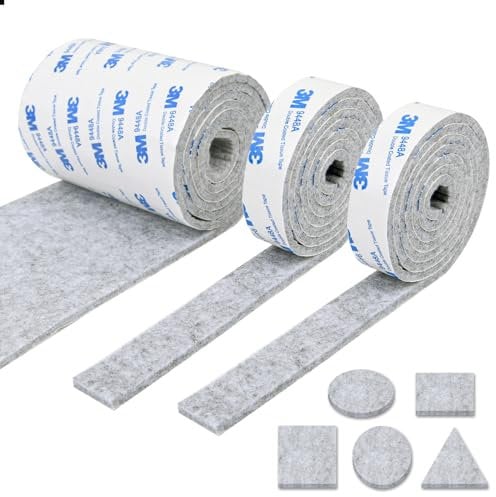 Vicloon Fieltro Adhesivo Rollo 3 Almohadillas de Fieltro Adhesivo(120 * 10cm+2roll 120 * 2cm) Almohadillas de Fieltro Autoadhesivas,Protector Muebles Antideslizante,Resistente a los Arañazos (Gris