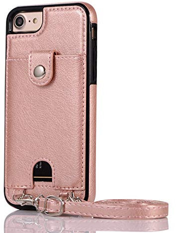 Cell Phone Purse Crossbody Case for iPhone 7, Leather Crossbody Phone Wallet Case Adjustable Shoulder Strap with Card Holder,Pink