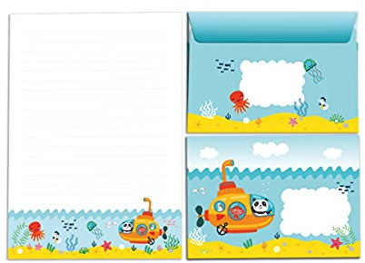 Briefblock mit Umschlag für Kinder Tiere Panda Briefpapier-Set (Block A5 mit 25 Blätter + 15 Umschläge)