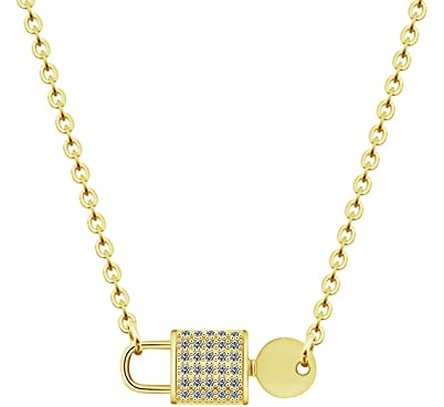 QIAMNI Key Lock Stainless Steel Silver Gold Pendant Necklace for Women Men Premium Clavicle Chain Charm Personality Gift