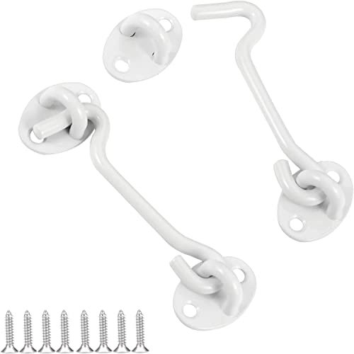 LATRAT 2 ganchos para tormentas, 4 pulgadas de acero inoxidable, gancho para cabina, gancho para ventana, gancho para puerta, cerrojo para puertas, ventanas, color blanco