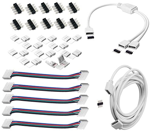 euroharry LED Strip Verbinder LED Stripe Verlängerung LED Strip Eckverbinder LED Streifen Befestigungsclips Für 10mm 4 Polig RGB 5050 LED Strip (1m LED light connection kit)