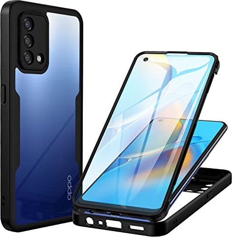 CENHUFO für Oppo A74 Hülle, (Nicht für 5G) 360 Grad Schutzhülle Stoßfest Panzerhülle mit Eingebautem Displayschutz Robust Bumper Full Cover Outdoor Case komplett Handyhülle für Oppo A74 4G-Schwarz