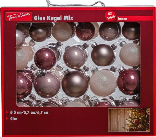 TrendLine Weihnachtskugeln aus Glas Ø 5/5,7/6,7 cm rosa 42 Stück Christbaum- & Feiertagsschmuck