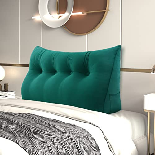 Johnear Rückenkissen Bett Keilkissen Sofa Rückenlehne Lesekissen, Lehnenkissen Dreieckige Kopfkissen Lendenkissen mit abnehmbarem Samt Bezug (Türkis, 120cm