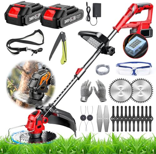 Decespugliatore a Batteria 24 V Tagliabordi a Batteria con Batteria Tagliabordi Elettrico Senza Filo con 3 Tipi di Lame