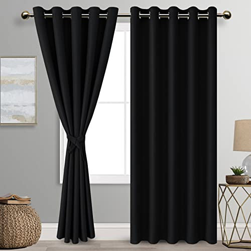 DWCN Gardinen Blickdichte Vorhänge Schlafzimmer Ösen Thermo Verdunklungsvorhänge mit Ösen Blickdichte Gardinen Schlafzimmer 2 Stücke, Schwarz, 228x167cm(HxB)