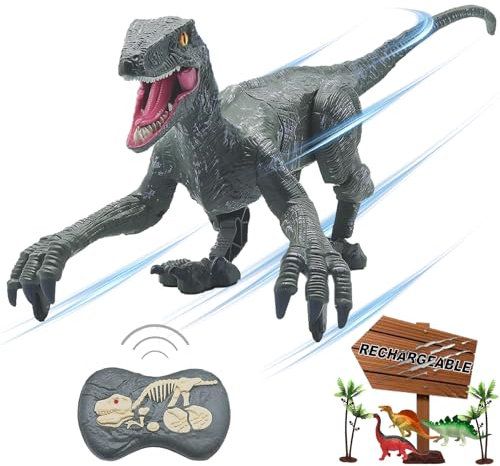 BUBUQE Remote Control Dinosaur Toys for Boys Kids Girls 3 4 5 6 7 8 Electronic RC Robot Toy Walking Roaring Velociraptor Realistic 18.1 Jurassic Dino Rechargeable Raptor Blue Birthday Gift