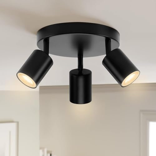 wowatt Deckenstrahler LED Schwenkbar GU10, 3 Flammig Rund, Deckenleuchte Deckenlampe Spot Schwarz, Modern Strahler Deckenspot für Küche, Schlafzimmer, Wohnzimmer (Ohne Leuchtmittel)