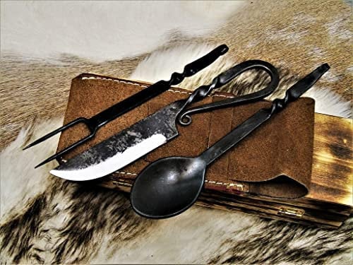 Set de couverts médiévaux, forgés à la main, couteau médiéval, en acier 4209