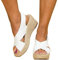 shownicer Sommer Plateau Sandalen Damen Espadrilles Casual Keilsandalen Frauen Faux Leder mit Knöchelriemen Plattform Offene Schuhe Flip Flops Freizeit Sommerschuhe Weiß 39 EU