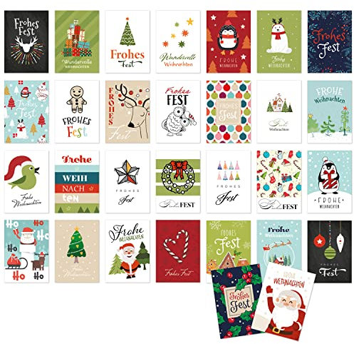 Einladungskarten Manufaktur Hamburg 30 Weihnachtskarten Set mit Umschlag 30 Motive Grußkarten Frohe Weihnachten Postkarten Weihnachtspostkarten Mix 1