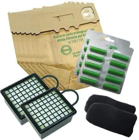 Mistericambio - Kit 12 sacchetti folletto Compatibili VK130 - Profumi folletto - filtro folletto hepa 2 pezzi e filtro a carbone aspirapolvere folletto compatibile - Accessori folletto