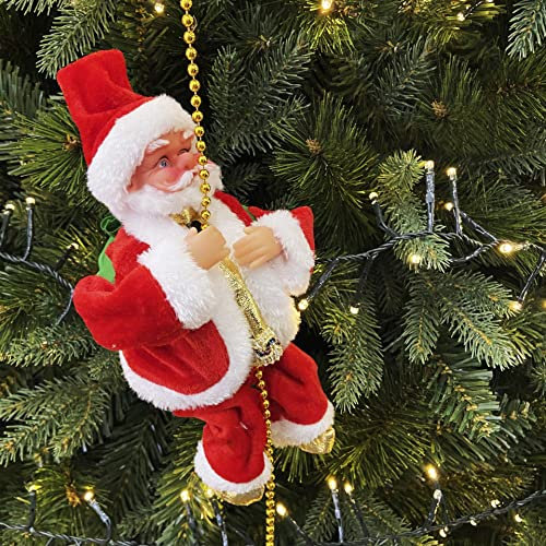 Kletternder Weihnachtsmann am Seil, Santa Climbing Rope, Elektrisch Weihnachtsmann Klettern Nikolaus Weihnachtsdekoraion Plüsch Puppe Spielzeug für Indoor Outdoor Wände Fenster Garten Weihnachtsbaum