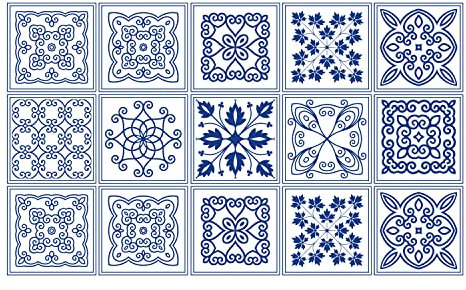 Ulticool – Sticker Wasserdicht Dekoration Aufkleber Fliesen - Mandala Blau Weiß - 15x15 cm - 15 Stück Selbstklebende Fliesenaufkleber aus Folie - Aufkantung für die Wand Badezimmer - Küchenwand Küche
