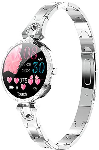 findtime Orologio da donna in acciaio impermeabile con cardiofrequenzimetro e fitness per Android e iOS IP68 impermeabile, argento, Moderno
