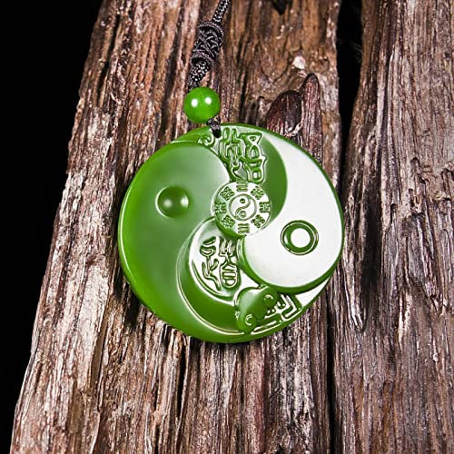 Bysonglezai Halskette Herren Anhänger Frauen Pulloverkette Männer Damen Geschenk Chinesische Natürliche Grüne Jade Taiji Bagua Anhänger Halskette Handgeschnitzte Charm Jadeite Schmuck Mode Amulett