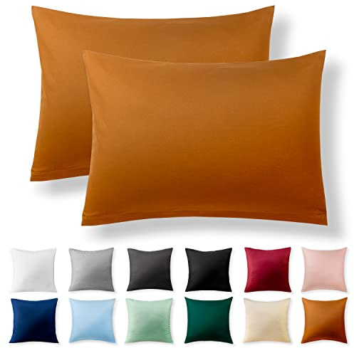 Alreya 2er-Set Renforcé Kissenbezug 40 x 60 cm - 100% Baumwolle mit Reißverschluss, Superweicher Kopfkissenbezug 40x60, Kissenhülle, Cinnamon Brown Zimtbraun, nur Kissenbezug