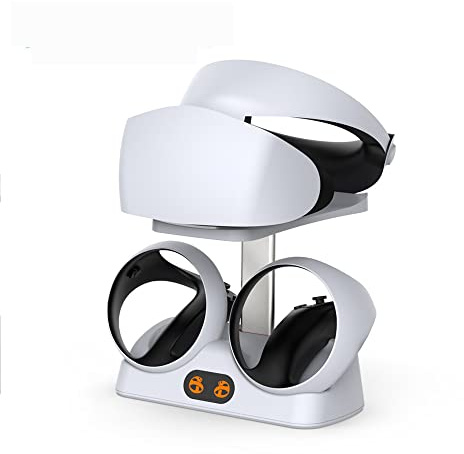 ZahoTse Charging Station for PS VR2 Controller with Display Stand,Fast Charger Dock for Playstation VR2 Headset Accessories with LED,Charger Dock/VR Headset Holder PS VR2,White 2515
