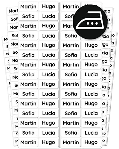 melu kids® Namensetiketten für Kleidung zum Aufbügeln (100 Stück) - Kinder Bügeletiketten mit Namen waschmaschinenfest und personalisiert - Weiß