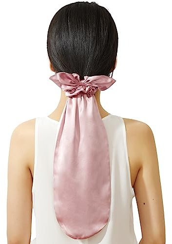 LILYSILK 100 % Seidenhaube zum Schlafen und für den täglichen Gebrauch, 2-in-1 Seiden-Haargummis mit Seidengummis für langes und lockiges Haar, elastisch, verstellbar, für Damen, Mädchen, Rosy Pink