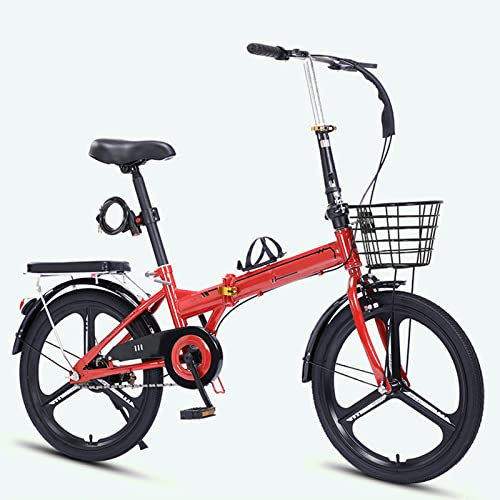 Dxcaicc Faltendes Fahrrad Klapprad 16/20/22 Zoll mit Quick-Fold-System Erwachsene Klapprad Höhenverstellbares Single Speed klapp Fahrrad Vorne und Hinten mit Kotflügeln,Rot,16 inches